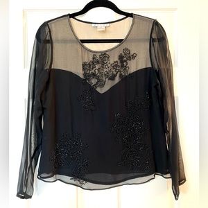 Zelda Silk Black Blouse w/ Beaded Detail